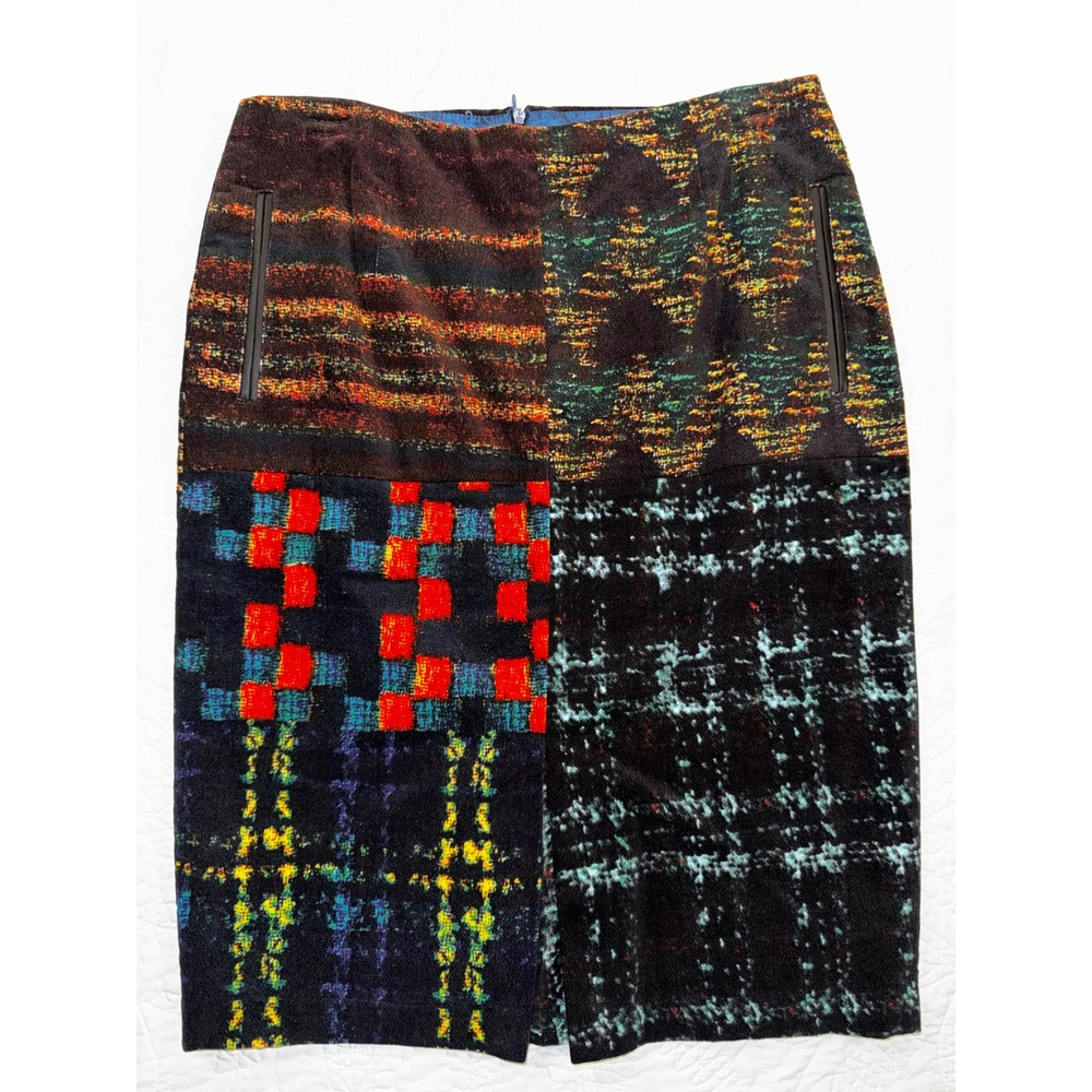Linea Domani Womens Size 4 Mixed Print Patchwork‎ Pencil Skirt Multi Color